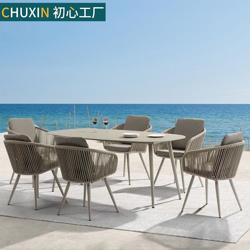 Outdoor table and chairs Courtyard Rattan OPEN-AIR CREATIVE GARDEN NORDIC OUTDOOR DINING CHAIR LONG TABLE BALCONY RATTAN CHAIR SMALL FAMILY