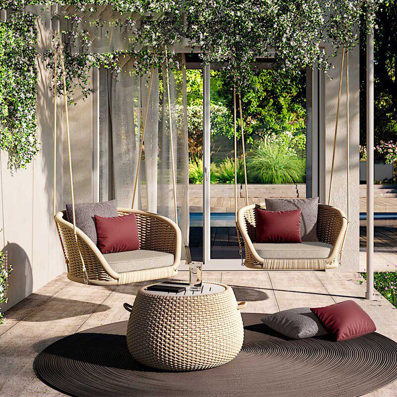 Chair Swings SWING BASKET ROCKING CHAIR MESH RED RATTAN CHAIR OUTDOOR OPEN-AIR VINES NORDIC OUTDOOR LEISURE PATIO BALCONY SINGLE