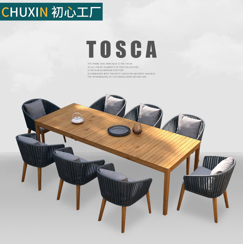 Outdoor table and chairs patio solid wood Cafeteria dining room Balcony Garden North European Bar Chair High Foot Rattan choreography Three-five pieces