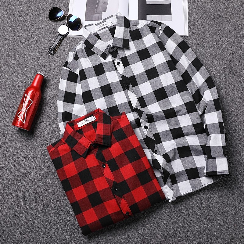 Autumn new Hong Kong style loose men's youth plaid shirt literary long-sleeved jacket Korean version of the trend casual shirt