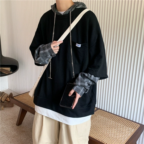 Комплект, трендовая брендовая толстовка с капюшоном, куртка для влюбленных, осенний, в корейском стиле, оверсайз