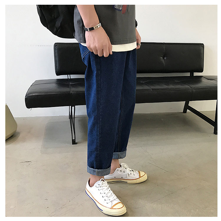 Mùa hè mới của nam Hàn Quốc 2019 quần jeans bến cảng màu rắn thẳng quần harem lỏng lẻo quần âu - Crop Jeans quần âu nam