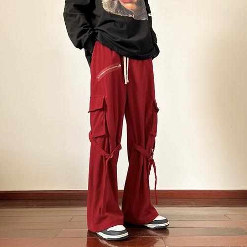 Мужские однотонные штаны, штаны-клёш, европейский стиль, свободный прямой крой