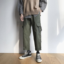 Spring and autumn new ulzzang mens tooling casual pants Korean version of the trend drop straight tube students casual trousers