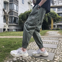 New Hong Kong style trend retro washed tooling male and young students diagonal pocket design Joker foot casual pants