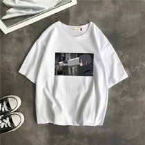 Net red short sleeve T-shirt men loose Korean 2021 new wild ins tide White half sleeve Super fire harbor style top