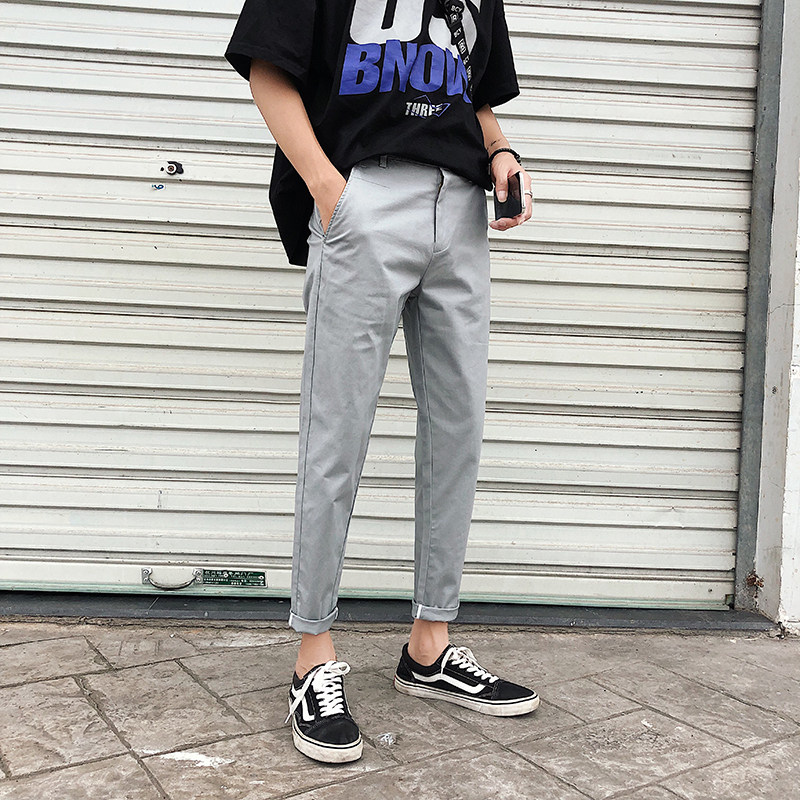 2021 summer Korean version of small feet slim Hong Kong style Harajuku Halong pants thin section all-match black thin casual nine-point pants men