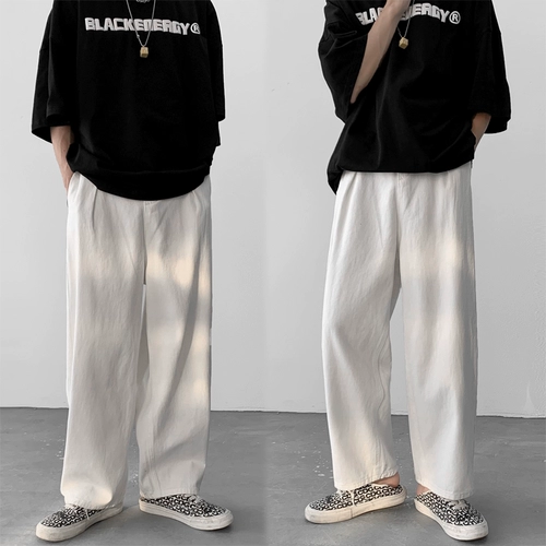 Японские брендовые белые джинсовые штаны для отдыха, высокая талия, свободный прямой крой