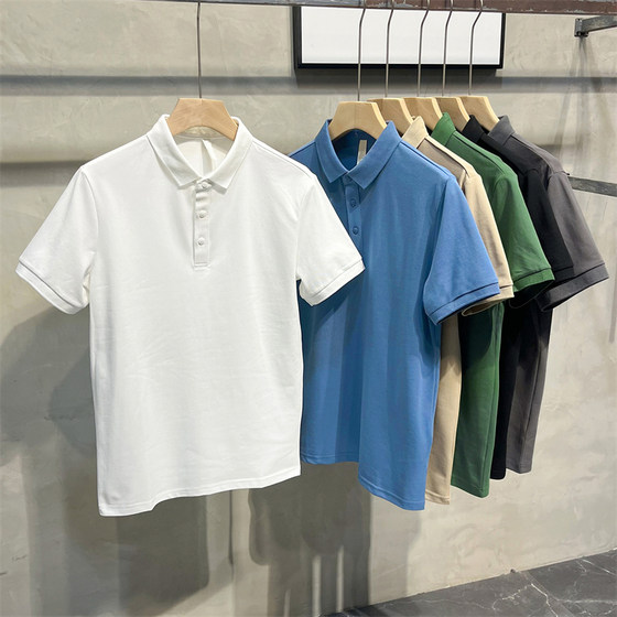 Pure -colored buttons, lapel ice silk POLO shirt boys casual short -sleeved T -shirt loose half -sleeved coat top shirt