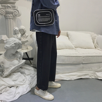 Summer new Hong Kong mens wind wide leg pants loose straight ankle-length pants Korean trend Net red solid color casual pants