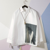 2021 Hong Kong style trend Korean fashion simple student college style white loose casual Joker long sleeve shirt men