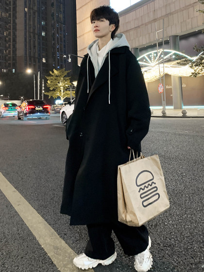 英伦假两件毛呢垫肩大衣男女秋冬季韩系风衣高级感中长款呢子外套