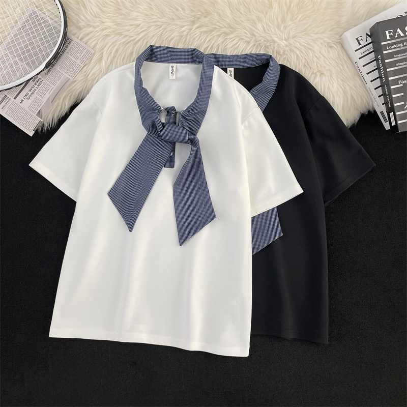 Fake Two-Piece Plaid Patchwork Short-Sleeve T-Shirt for Men and Women, Summer Niche Cleanfit Top with Shoulder Pads and Half Sleeves Fake Two-Piece Plaid Patchwork Short-Sleeve T-Shirt for Men and Women, Summer Niche Cleanfit Top with Shoulder Pads and Half Sleeves