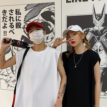 2021 Sleeveless vest men and women couples Korean version of ins Harajuku wind loose solid color waistband Joker sports T-shirt