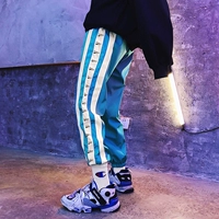 Ins siêu lửa hip hop chữ sọc quần thể thao nam và nữ kín miệng lỏng lẻo quần ống nước thủy triều thường chín quần quần áo nam hàng hiệu