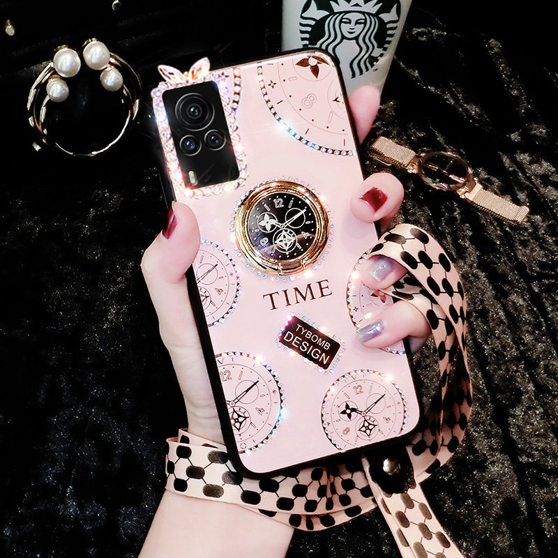 New Year vivox60 mobile phone protection shell women's anti-fall personality creative network red upscale shake-up the same section x60pro Japan-ROK Tide Cards New Silicone 5g Soft cover All-wrapped side Water Drins When Lukewarm Wind