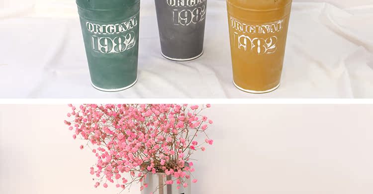 Cắm hoa kết hợp bình hoa kim loại thùng Bắc Âu in retro gió cũ cắm hoa thùng hoa giỏ giấy - Vase / Bồn hoa & Kệ chậu hoa ban công