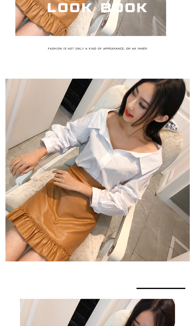 Thu đông 2018 mới lệch vai cọc dài tay áo thời trang nữ khí chất gợi cảm áo sơ mi trắng thủy triều sơ mi dài tay họa tiết nữ