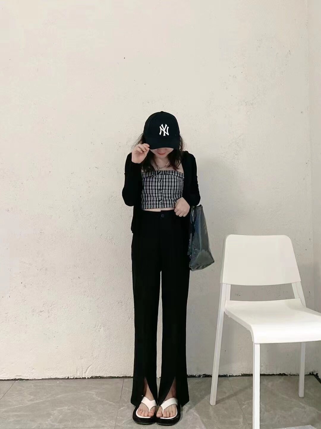 145 small custom 2022 new solid color high waist straight casual casual drape slit trousers