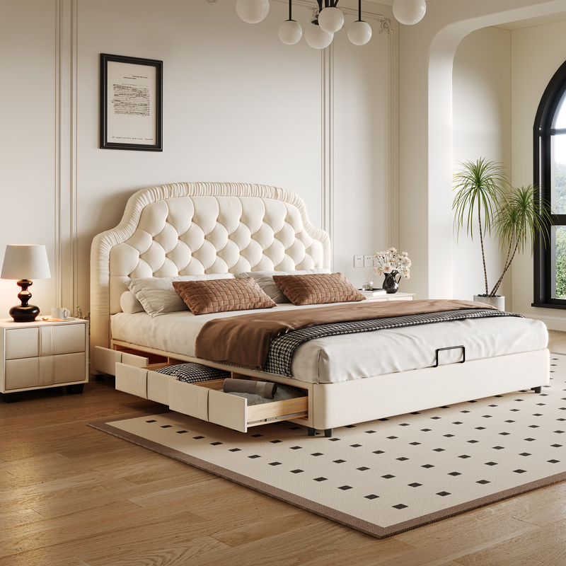 Suyan Furniture Mina Bed French Bed Cream Style Bed 1.8m Double Bed Master Bedroom Vintage Style Princess Bed Storage Bed