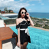 Áo tắm nữ 2018 mới đính liền che bụng đi nghỉ mát bên vai gợi cảm mùa xuân nóng bỏng thời trang đồ bơi xù - Bộ đồ bơi One Piece bikini liền thân màu đen Bộ đồ bơi One Piece