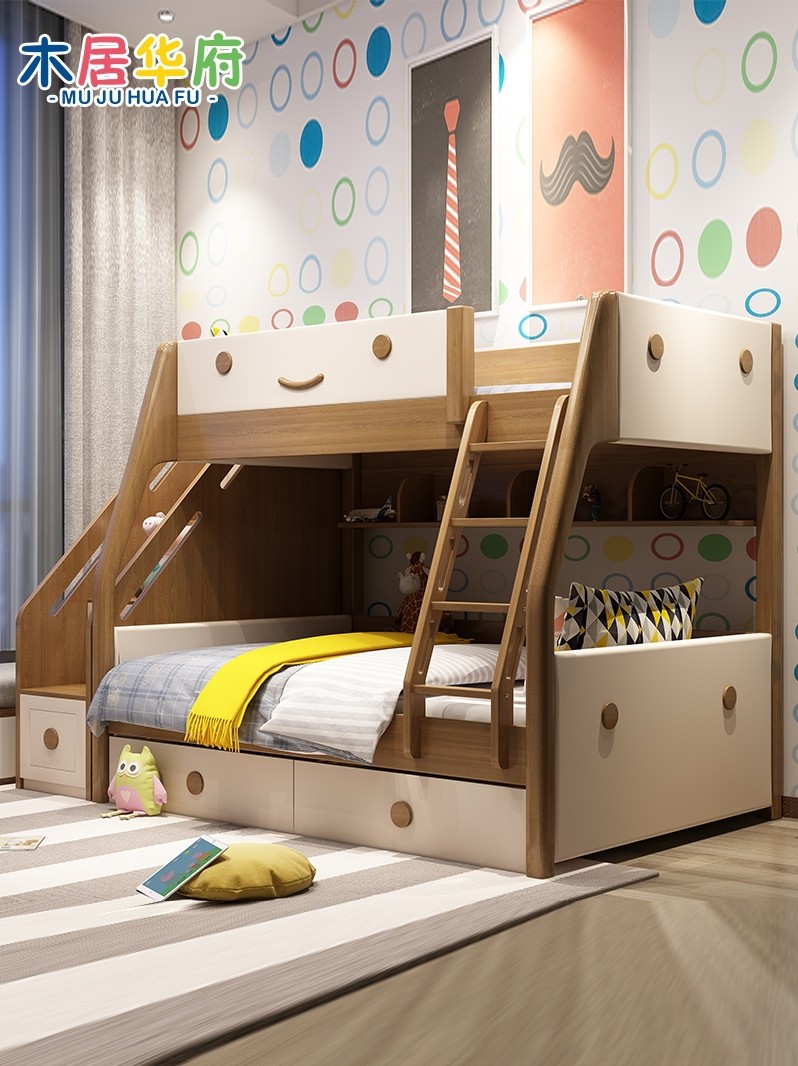 Two-layer children's bunk bed Double bunk bed Multi-function combination Double bunk bed Wooden bed Full solid wood mother and child high and low bed