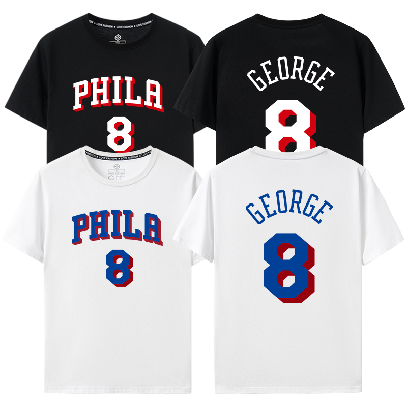 Paul George Graffiti Print T-Shirt Men's 76Ers American Basketball Shooting Training Uniform Short-Sleeved Loose Cotton Summer Paul George Graffiti Print T-Shirt Men's 76Ers American Basketball Shooting Training Uniform Short-Sleeved Loose Cotton Summer