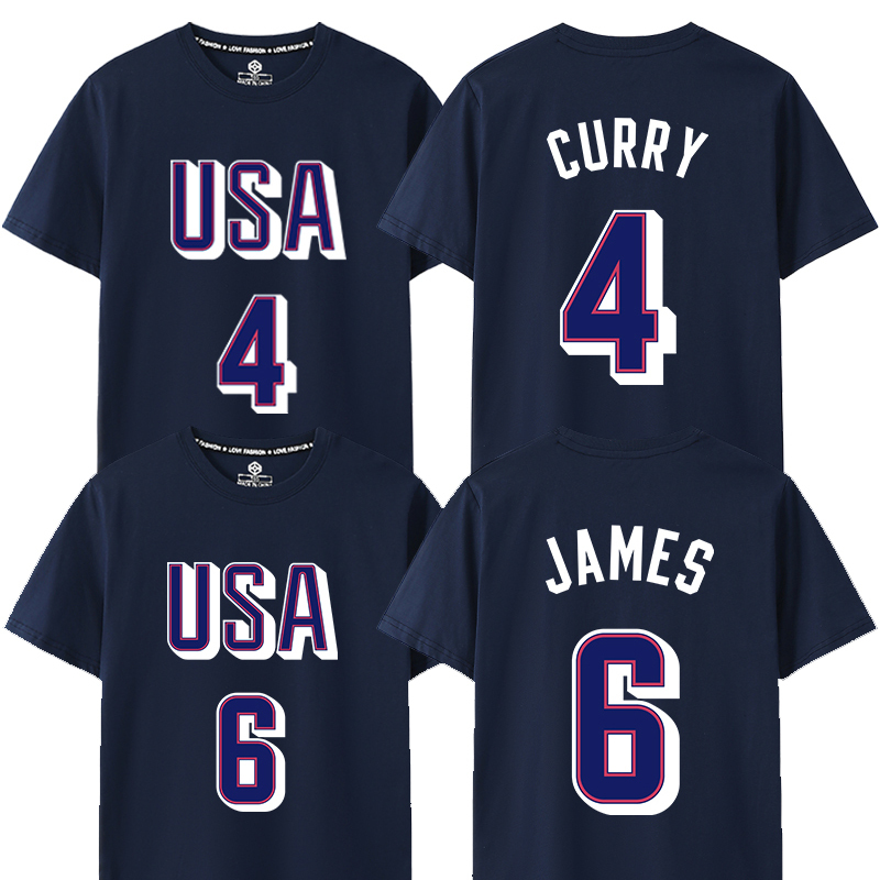 24 American Dream Team James 6 Curry 4 Jersey Short-Sleeved T-Shirt Basketball Loose Round Neck Half-Sleeved Summer