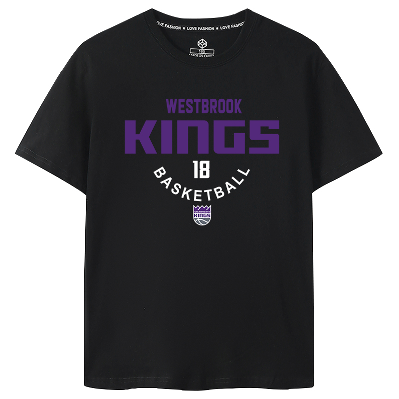 Kings Westbrook No. 18 Jersey Short-Sleeved Pure Cotton American Basketball Training Pure Cotton Shooting T-Shirt Kings Westbrook No. 18 Jersey Short-Sleeved Pure Cotton American Basketball Training Pure Cotton Shooting T-Shirt