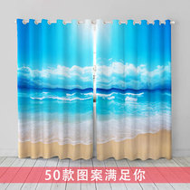  Personalized customization Sea beach Mediterranean scenery curtains Balcony Bedroom living room Office Shading Simple sea view