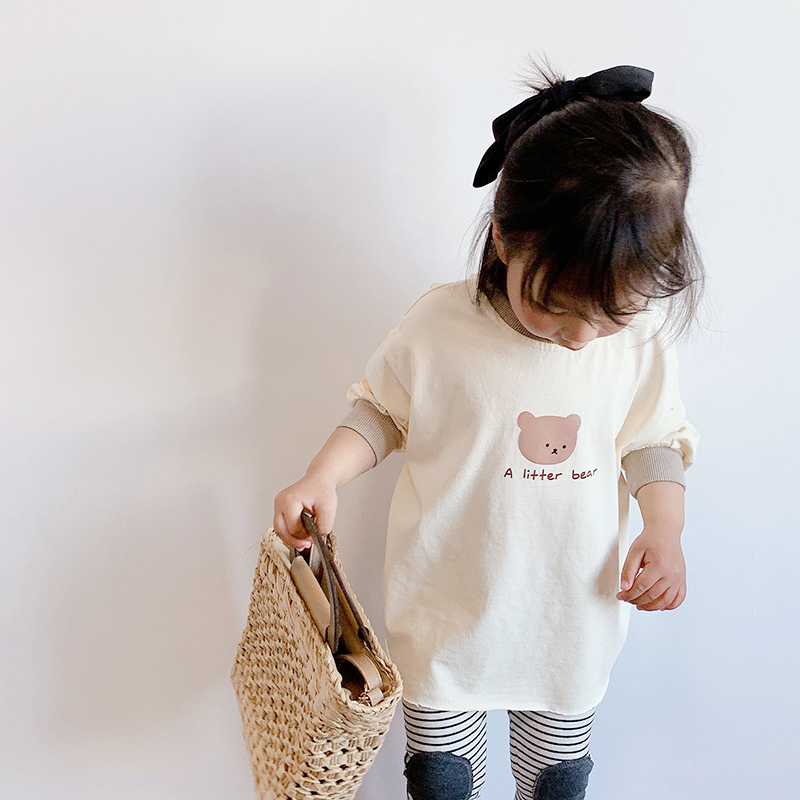 Girl Medium Long Version T-shirt Spring New 3 Year Old Children Pure Cotton Korean Version Casual Inner Lap Clothing The Children Foreign Pie