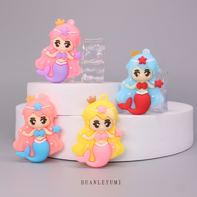 Set of 4】Mermaid Princess Figurine Keychain Bag Pendant Cake DIY Decoration Holiday Gift for Girls