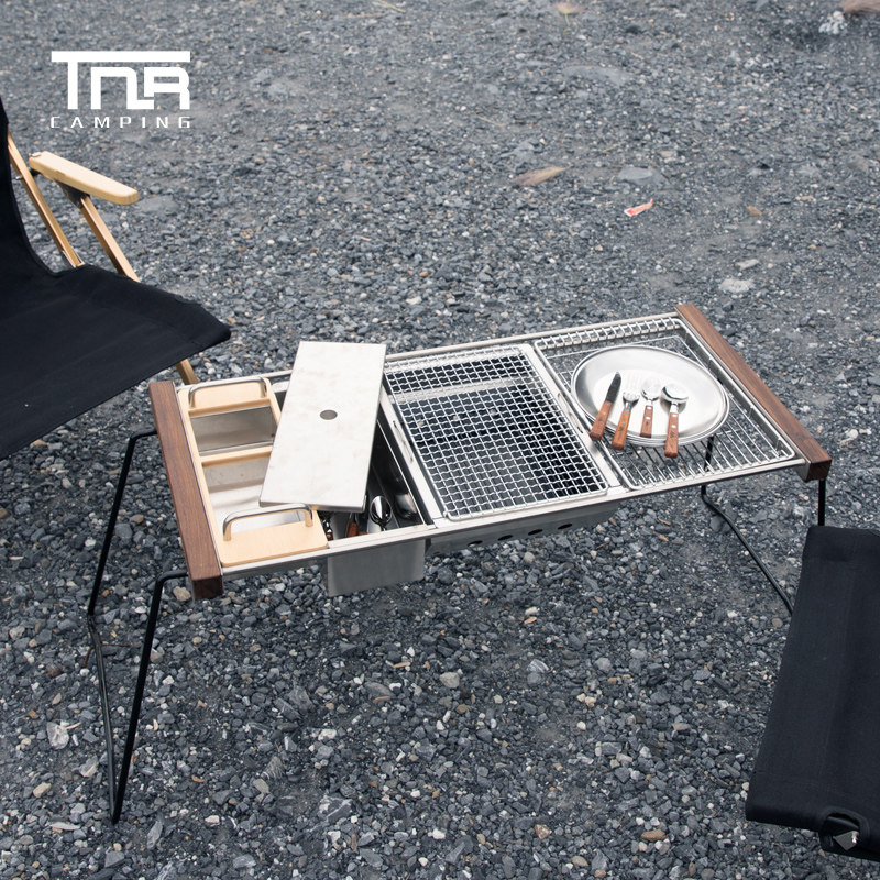 TNR outdoor IGT table stainless steel folding barbecue grill camping barbecue stove household small barbecue stove combination appliances