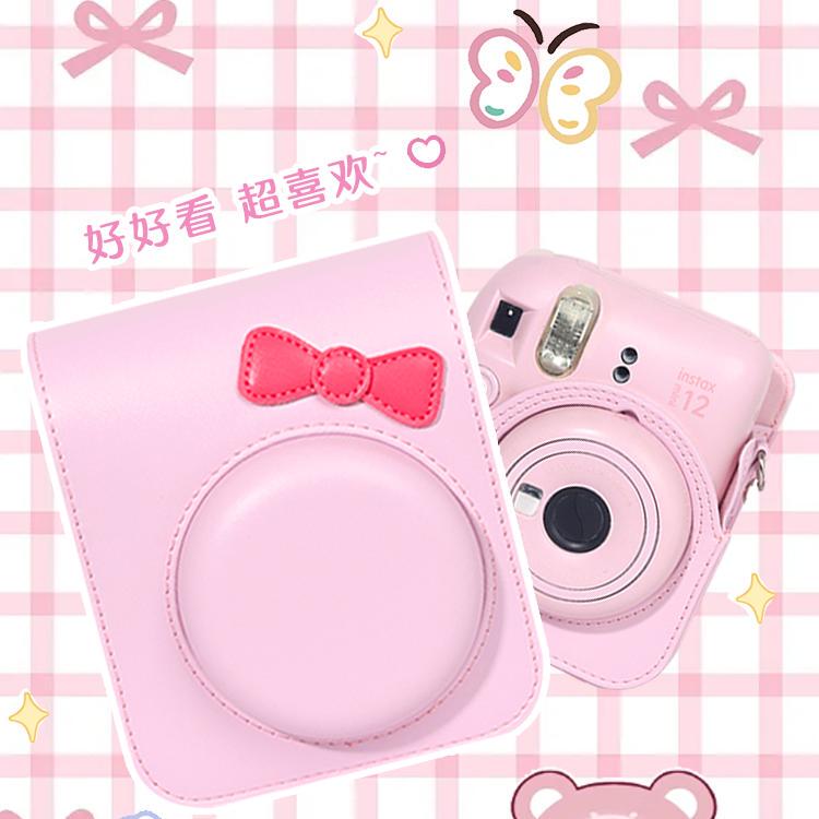 Suitable for Fuji Mini12 Camera Bag Protective Case, Polaroid Protective Cover, Instax Mini 12 Storage Bag, Cute Pink Bow Storage Bag, Leather Bag, Shoulder Bag, Crossbody Bag for Women