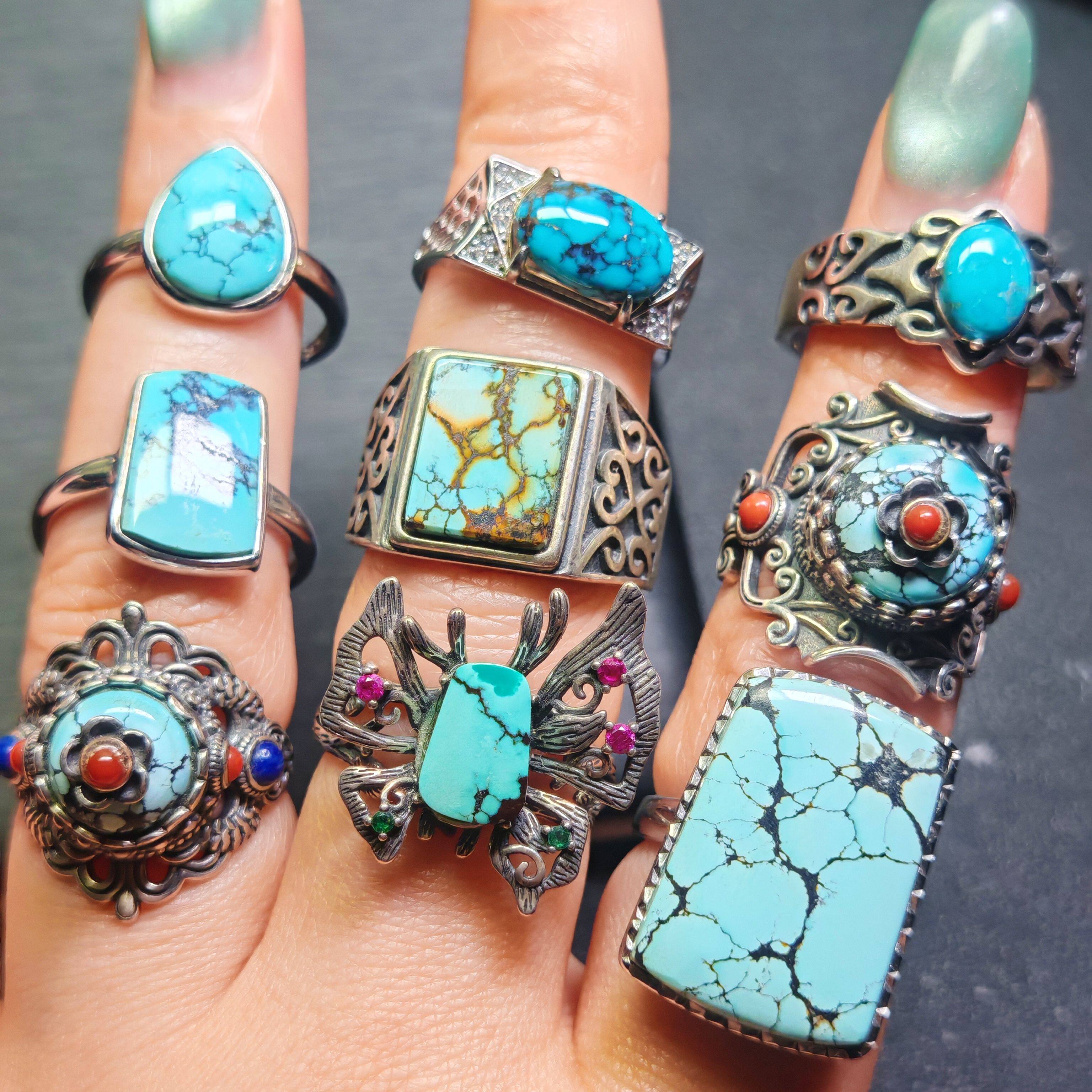 J warehouse-S925 sterling silver inlaid with natural turquoise ring ring retro ethnic style handmade Nepalese 111