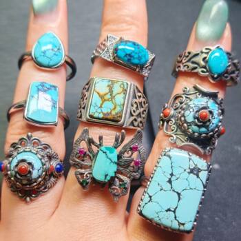 J warehouse-s925 sterling silver inlaid with natural turquoise ring ring retro ethnic style handmade nepalese 111