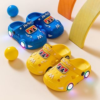 Summer children's slippers sandals boys and girls hole shoes glowing sports car lights anti-slip cartoon kids baby toe shoes