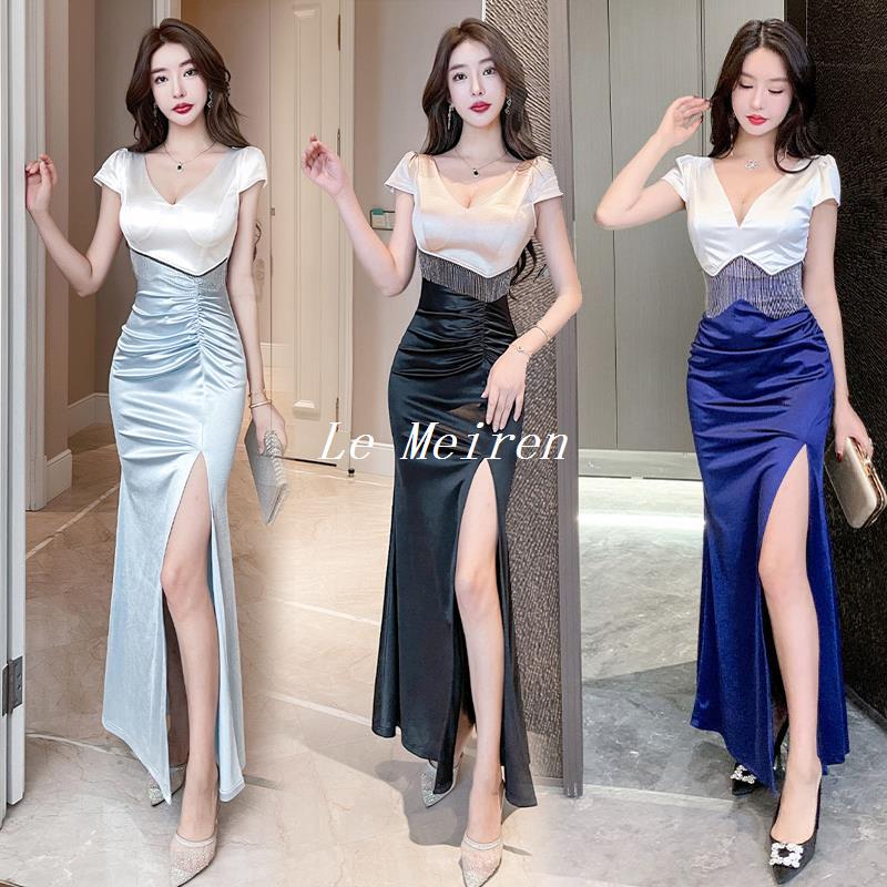 Nightclub Sexy Dress, Nightclub Style High-End Evening Gown, Long Soft-Style Foot Massage Therapist Work Uniform