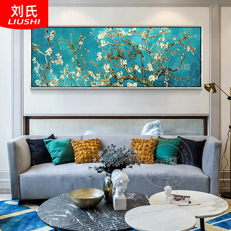 European oil painting bedroom bedside famous painting hand-painted villa decoration painting living room background hanging painting Van Gogh Blooming apricot blossoms