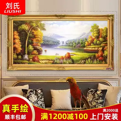 Pure hand-painted European landscape landscape oil painting cornucopia three fawn banner villa living room decoration painting wall painting
