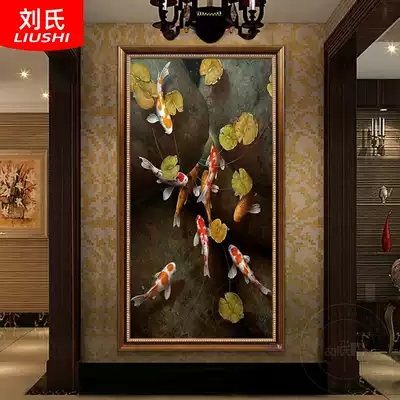 Chinese style entrance decoration painting living room vertical hand-painted oil painting nine fish figure Koi corridor aisle fireplace hanging painting mural