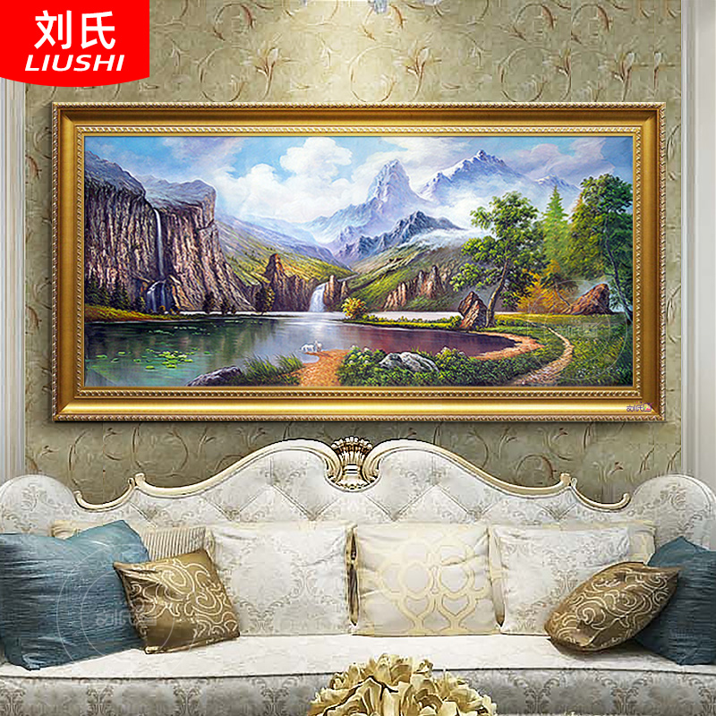 Pure hand painted landscape scenery oil painting European-style villa living room sofa background decoration hanging painting handmade polyppot white horse