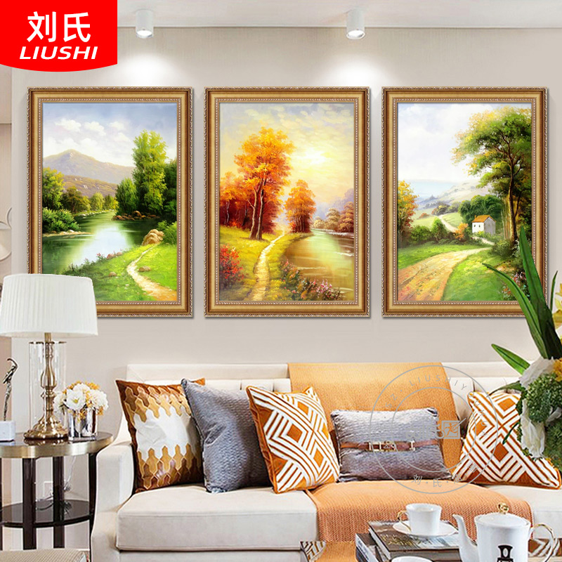 Landscape oil painting Seasons pure hand painted Eurostyle triptych Decorative Painting Living Room Sofa Background Wall Hanging Painting