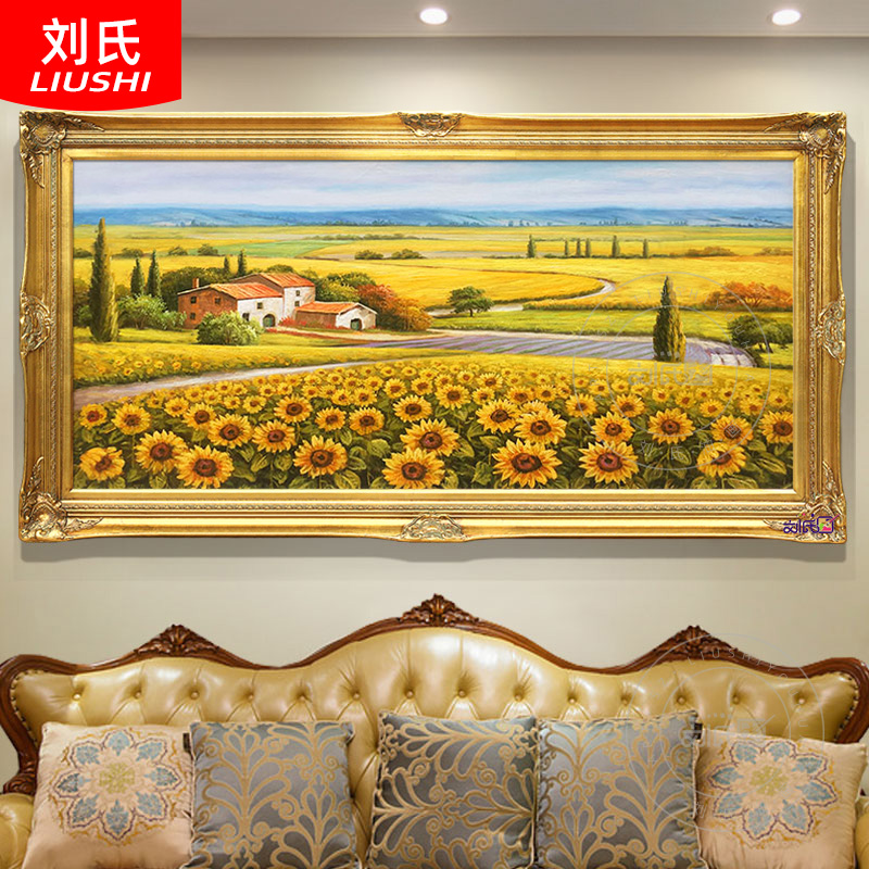 Brief Eu Living Room Sofa Background Wall Hand-painted Oil Painting European-style Horizontal Version Sunflower American Fields Garden Wind Decoration Painting Hanging