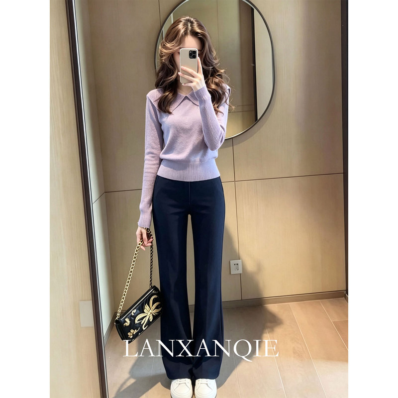 Autumn Suit for Women 2026 New Style Workwear Slimming Look High-End Purple Lapel Knitwear Casual Pants Two-Piece Set
