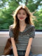 Summer Outfit Set 2026: Very Stylish Navy Collar Striped Knit Top and Straight-Leg Jeans Slimming Set