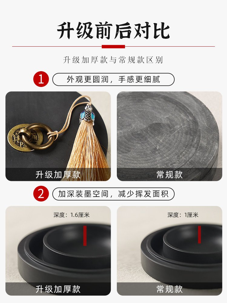 Zifangzhai Hot Pot Shixian Stone Calligraphy Special Double-Circle Hot Pot with Lid, Natural Stone Material Inkstone, Non-Drying Ink, Moisturizing, Anti-Vaporization Ink Pool, Suitable for Beginners to Grind Ink, Anti-Drying Ink Box, Double-Layer Ink Dish