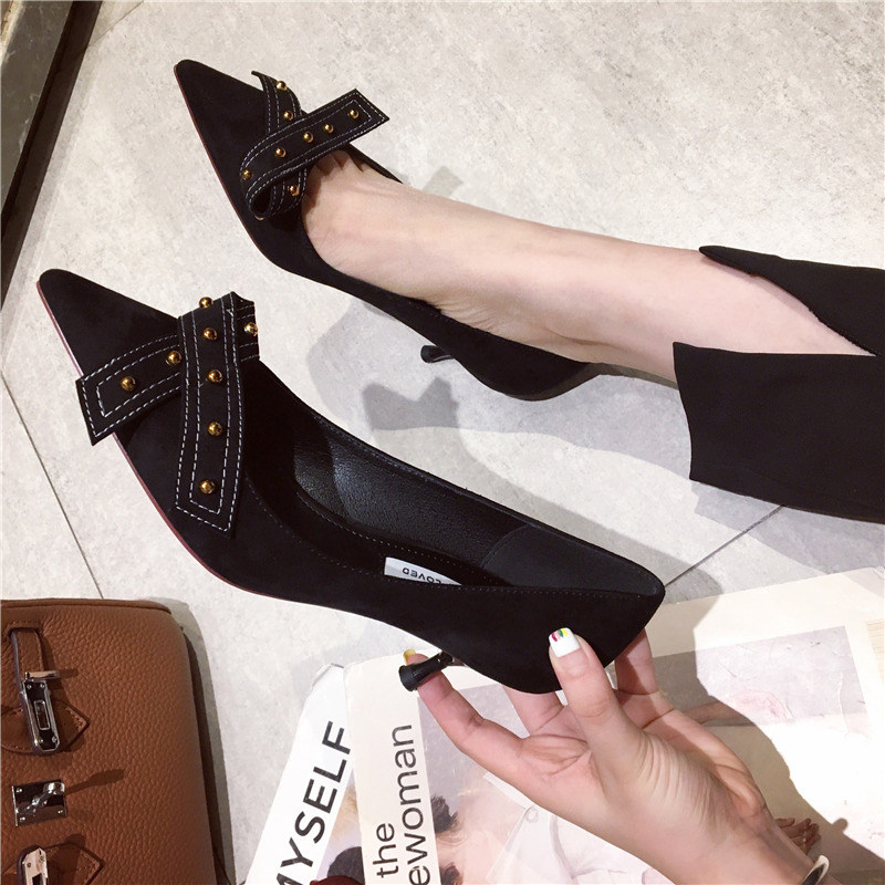 Hong Kong trendy brand fashion pointed toe shallow mouth stiletto high heels 2022 winter new women's shoes Korean version all-match plus velvet shoes