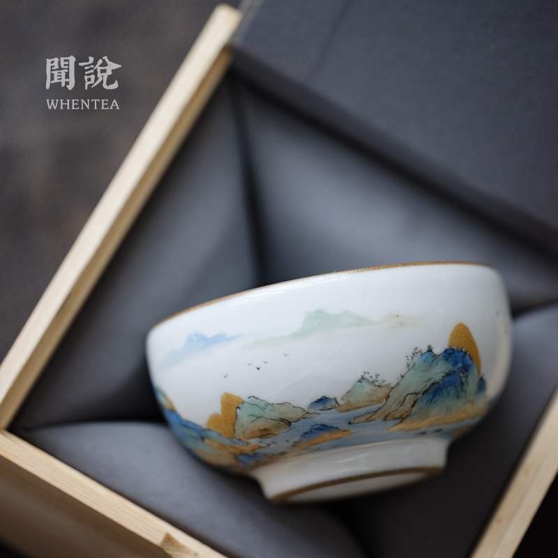 Wen said) Jingdezhen Ruyao pure hand-painted master cup 