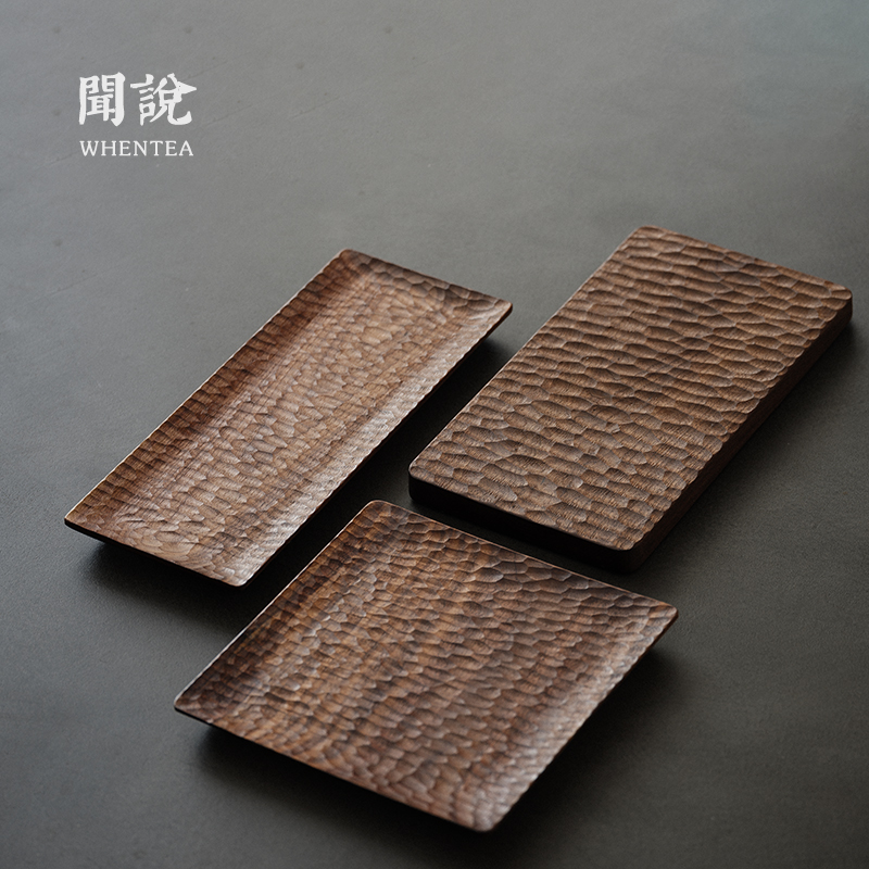Japanese - style black walnut hand hammer tea plate tray dry foam rectangular square three - formed